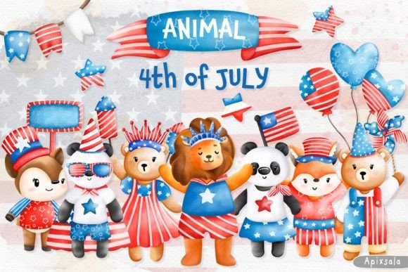 Download 4 July USA Independence Day Cute Animal Clip Art - Clip art Collection