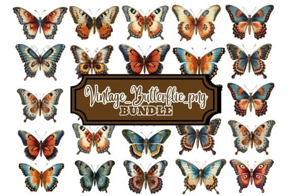 Download Vintage Butterflies Clip Art Bundle - Clip art Collection