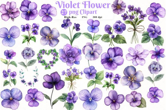 Download Violet Flower Watercolor Clipart - Violet flower Collection