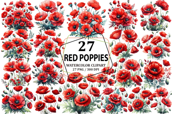 Download Watercolor Red Poppies Clipart Design - Poppies Collection