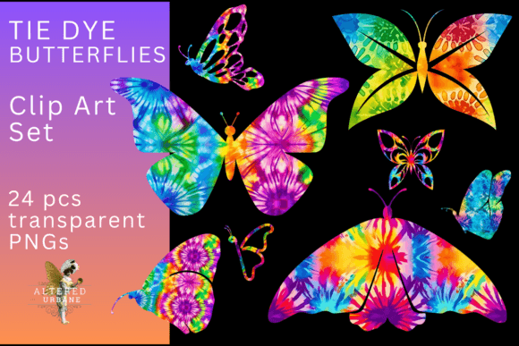 Download Retro Tie Dye Butterflies Clip Art Set - Clip art Collection