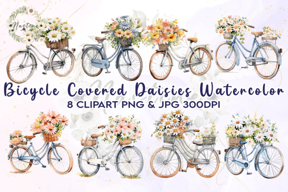 Download Bicycle Covered Daisies Watercolor - Daisies watercolor Collection