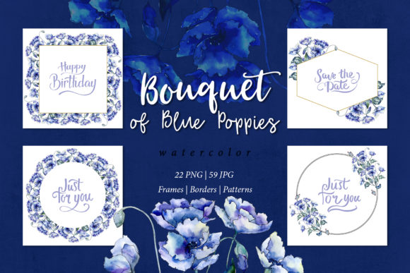 Download Bouquet of Blue Poppies Watercolor Set - Premium Resources
