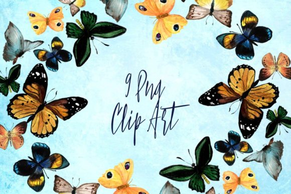 Download 9 Watercolor Butterflies Clip Art - Clip art Collection