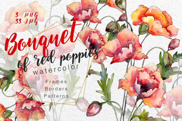 Download Bouquet of Red Poppies PNG Watercolor Set - Poppies Collection