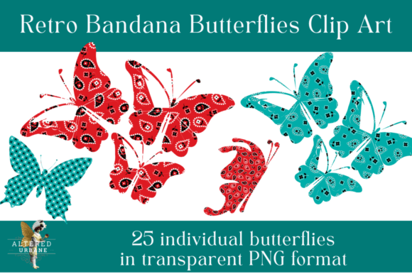 Download Red &amp; Aqua Bandana Butterflies Clip Art - Clip art Collection