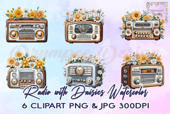 Download Radio with Daisies Watercolor Clipart - Daisies watercolor Collection