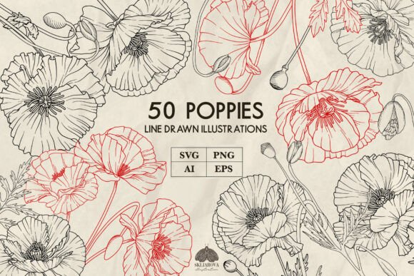Download Poppies Line Art Collection Svg Png Eps - Poppies Collection