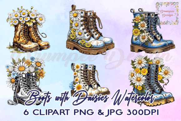 Download Boots with Daisies Watercolor Clipart - Daisies watercolor Collection