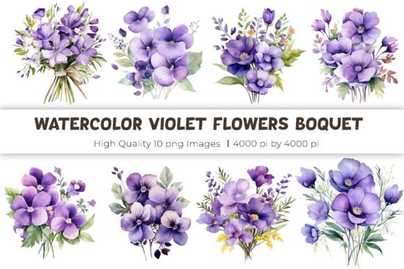 Download Violet Flowers Bouquet Watercolor - Violet flower Collection